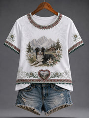Frauen österreichi scher Country-Stil Kunstdruck Casual T-Shirt