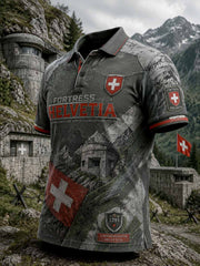 Herren-Poloshirt im Schweizer Militärstil mit Aufdruck