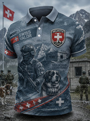 Herren-Poloshirt mit kurzen Ärmeln und Camouflage-Print im Militärstil