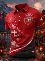 Grafisches Kurzarm-Poloshirt zur Feier des Nationalfeiertags der Männer