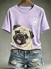 Damen-Hunde-Ölgemälde-Stil bedrucktes lässiges T-Shirt