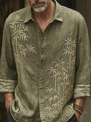 Herren-Linonhemd mit Vintage-Motiv japanischer Bambuskunst