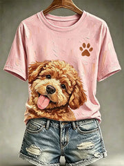 Damen-T-Shirt im Hundemotiv-Ölgemälde-Stil, lässig bedruckt