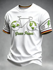 Herrenweißes, umweltfreundliches Freizeit-T-Shirt mit 3D‑Druck im deutschen Fahrrad‑Style