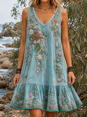 Damenkleid im Vintage-Stil mit australischem Ethno-Print, lässig geschnitten
