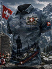 Herren-Poloshirt mit kurzen Ärmeln und Camouflage-Print im Militärstil