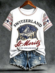 Frauen weißes Schweizer National feiertag Print Casual T-Shirt