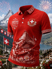 Grafisches Kurzarm-Poloshirt zur Feier des Nationalfeiertags der Männer