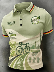 Umweltfreundliches Herren-Poloshirt mit kurzen Ärmeln und Fahrradmotiv-Print