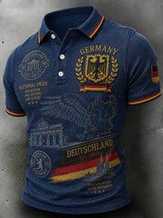 Herren-Poloshirt im Retro-Stil mit Adler-Print und kurzen Ärmeln