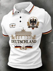 Herren-Poloshirt im Retro-Stil mit Adler-Print und kurzen Ärmeln
