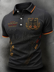 Herren-Poloshirt im Retro-Stil mit Adler-Print und kurzen Ärmeln