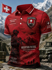 Kurzärmliges Herren-Polo-Shirt mit Vintage-Print im Militärs til