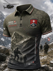 Herren-Poloshirt mit kurzen Ärmeln und Vintage-Print im Militärstil