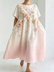 Damenkleid aus Baumwolle und Leinen mit floralem Muster