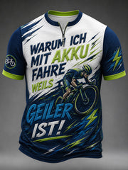 Herren WARUM ICH MIT AKKU FAHRE WEILER GEILER IST Kurzarm-T-Shirt mit Reiß verschluss