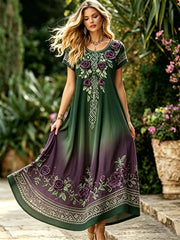 Damen Edles lila Rosen Blumen keltisches Knoten muster, fließendes Maxi kleid