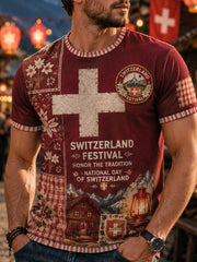 Herren-T-Shirt mit kurzem Ärmel und nationalem Motiv zum Nationalfeiertag