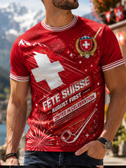 Herren-T-Shirt mit kurzem Ärmel und nationalem Motiv zum Nationalfeiertag