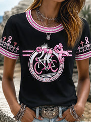 Damen-T-Shirt in Schwarz mit Brustkrebs-Print, lässig geschnitten