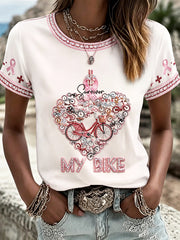 Lässiges T-Shirt mit Brustkrebs-Motiv im Frauen-Radsport-Stil