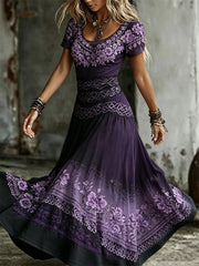 Damen Edles lila blumige keltische Knoten bedruckt Flowy Maxi-Kleid