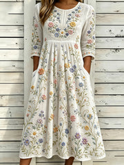 Damen Nobles Maxi kleid mit Blumen druck aus bequemem Leinen