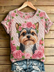 Frauen entzückender Hund gedruckt Vintage Mode lose Kurzarm T-Shirt