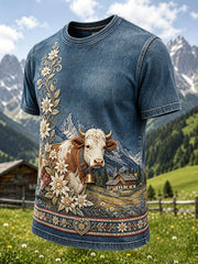 Herren-Casual-T-Shirt im österreichischen Landhausstil mit Kunstdruck