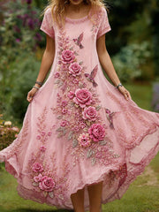 Damen Vintage Blumen druck Chic V-Ausschnitt Bohemian Elegant Midi