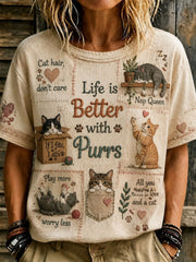 Damen-T-Shirt mit Katzenliebhaber-Print, lässig, kurzärmlig