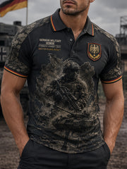 Herren-Poloshirt mit kurzen Ärmeln und militärischem Camouflage-Print