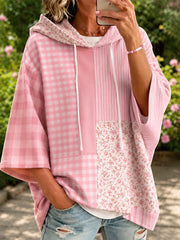 Frauen Rosa Blumen Patchwork Kunst Hoodie