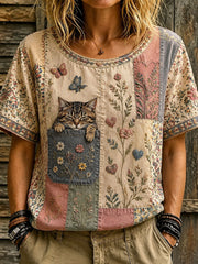 Damen Katzen liebhaber Tag bedrucktes lässiges Kurzarm-T-Shirt