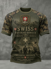 Herren-Raglan-T-Shirt mit kurzen Ärmeln und Camouflage-Print im Militärstil