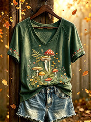 Frauen-Herbst-T-Shirt mit Muster, lässig, kurzärmelig und bedruckt