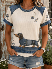 Damen-T-Shirt mit Tiermotiv Hund, künstlerischer Druck