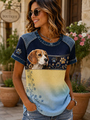 Damen-T-Shirt mit Tiermotiv Hund, künstlerischer Druck