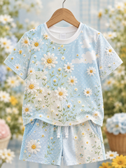 Kinder-Blumen-Kurzarm-Shirt-Set