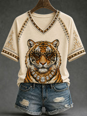 Damen-Glamour-T-Shirt mit Tigerprint – lässig und schick