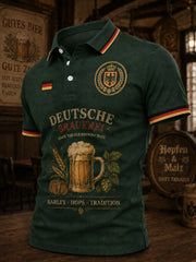 Herren-Poloshirt mit kurzen Ärmeln und vintage Biermotiv-Print