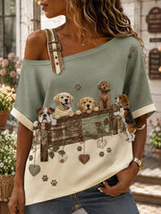 Damen-Top mit tierischem Motiv-Druck, lässig, schulterfrei