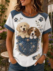 Damen‑T‑Shirt mit Animal‑Element‑Kunstdruck, lässig