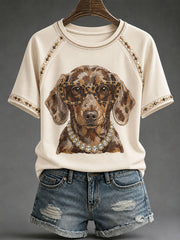 Damen-Lässiges T-Shirt mit Dackelmuster