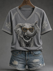 Damen-Glamour-T-Shirt mit Elefantenmuster – lässig und schick