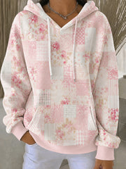 Kapuzenpullover für Damen mit lässigem Druck von rosa Blumen zum Thema Brustkrebs