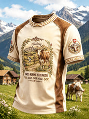 Herren-Casual-T-Shirt mit Patchwork-Print und Motiv der Schweizer Alpennutztiere