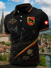 Herren-Poloshirt mit kurzen Ärmeln und urbanem, erinnerungsträchtigem Grafikdruck