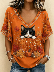 Damen-Herbst-T-Shirt mit Tiermuster