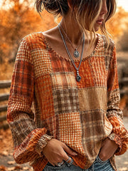 Damen-Herbst-Shirt mit Patchwork-Design